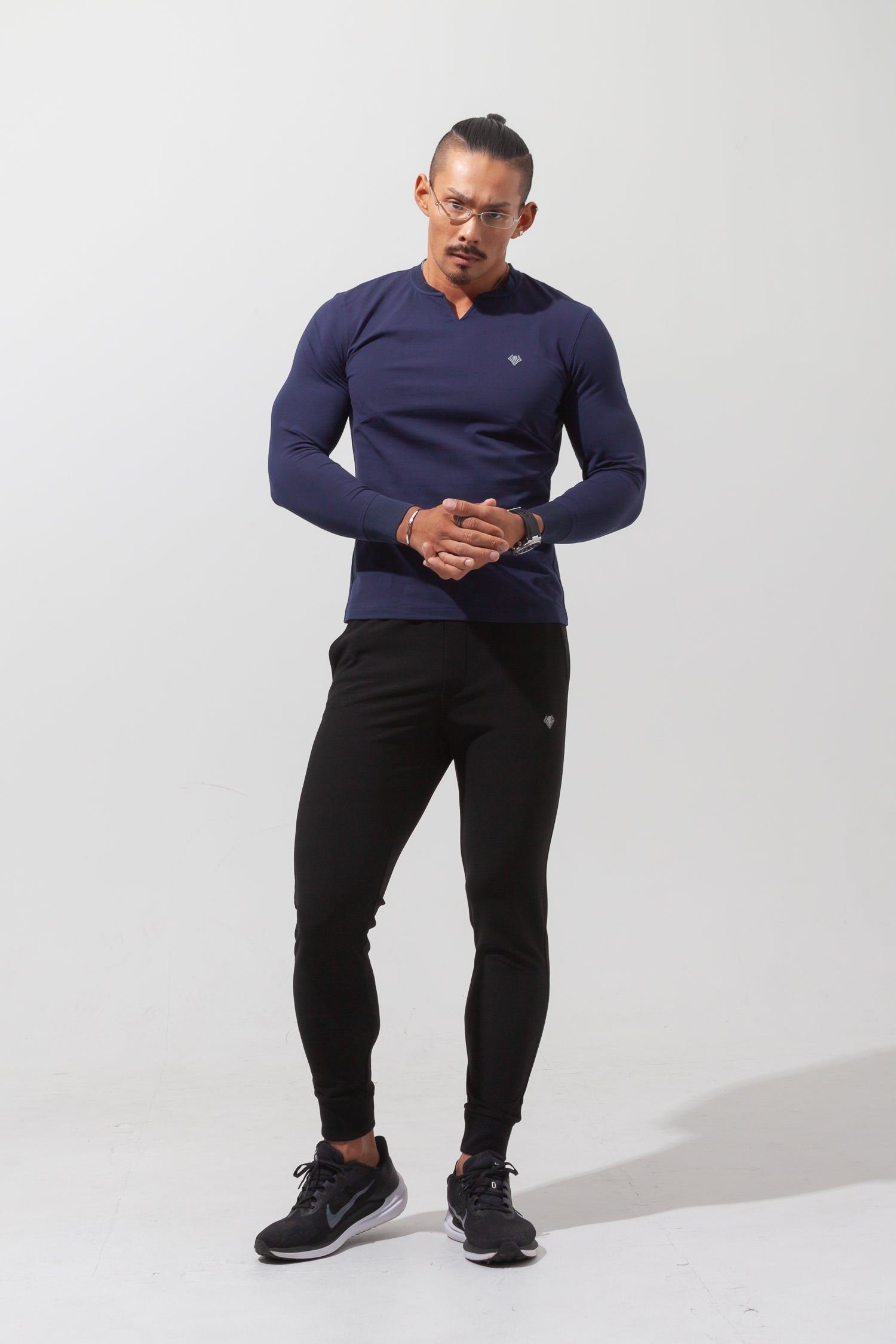 Key Neck Long Sleeve Tee  NAVY