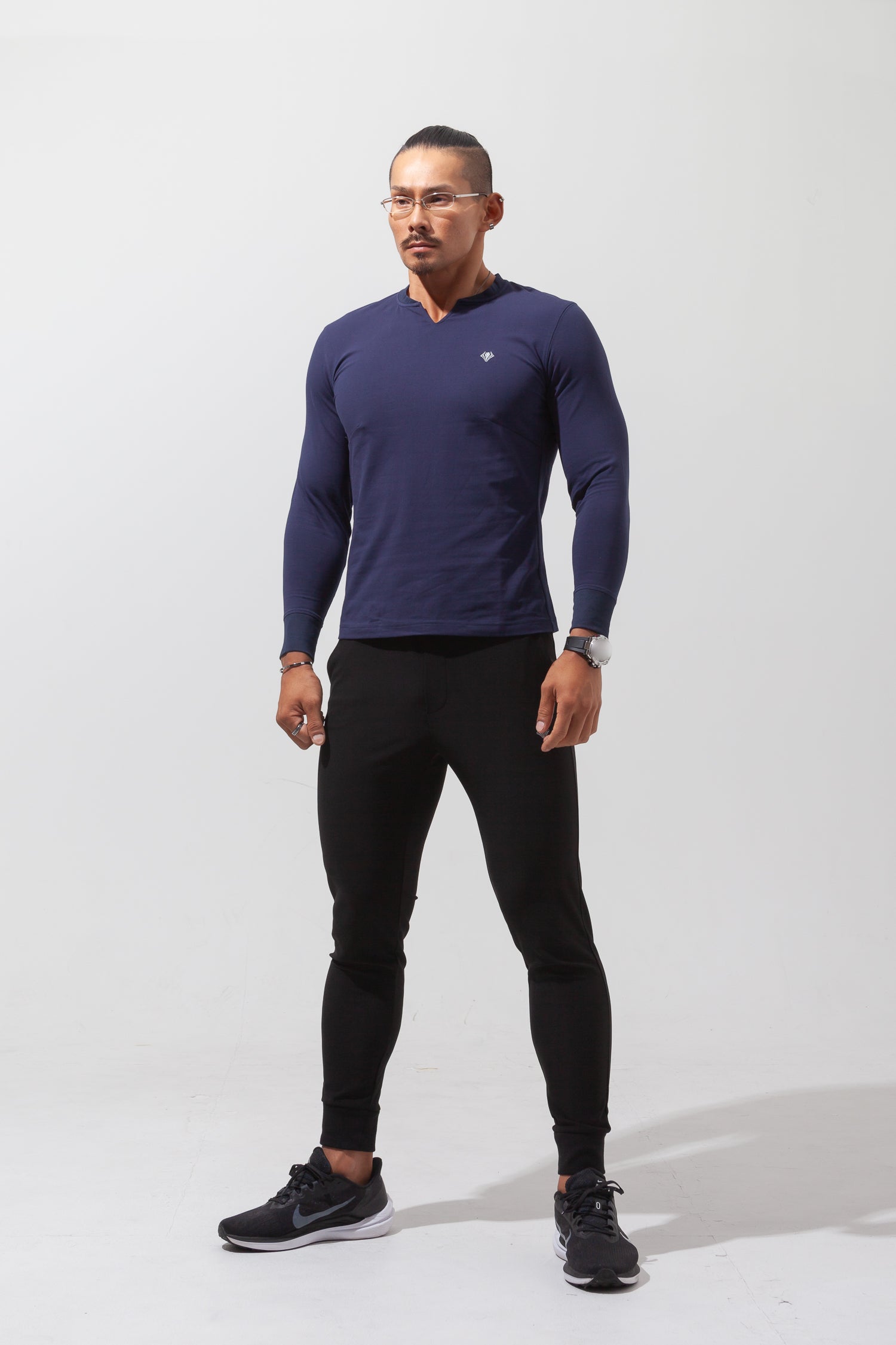 Key Neck Long Sleeve Tee  NAVY