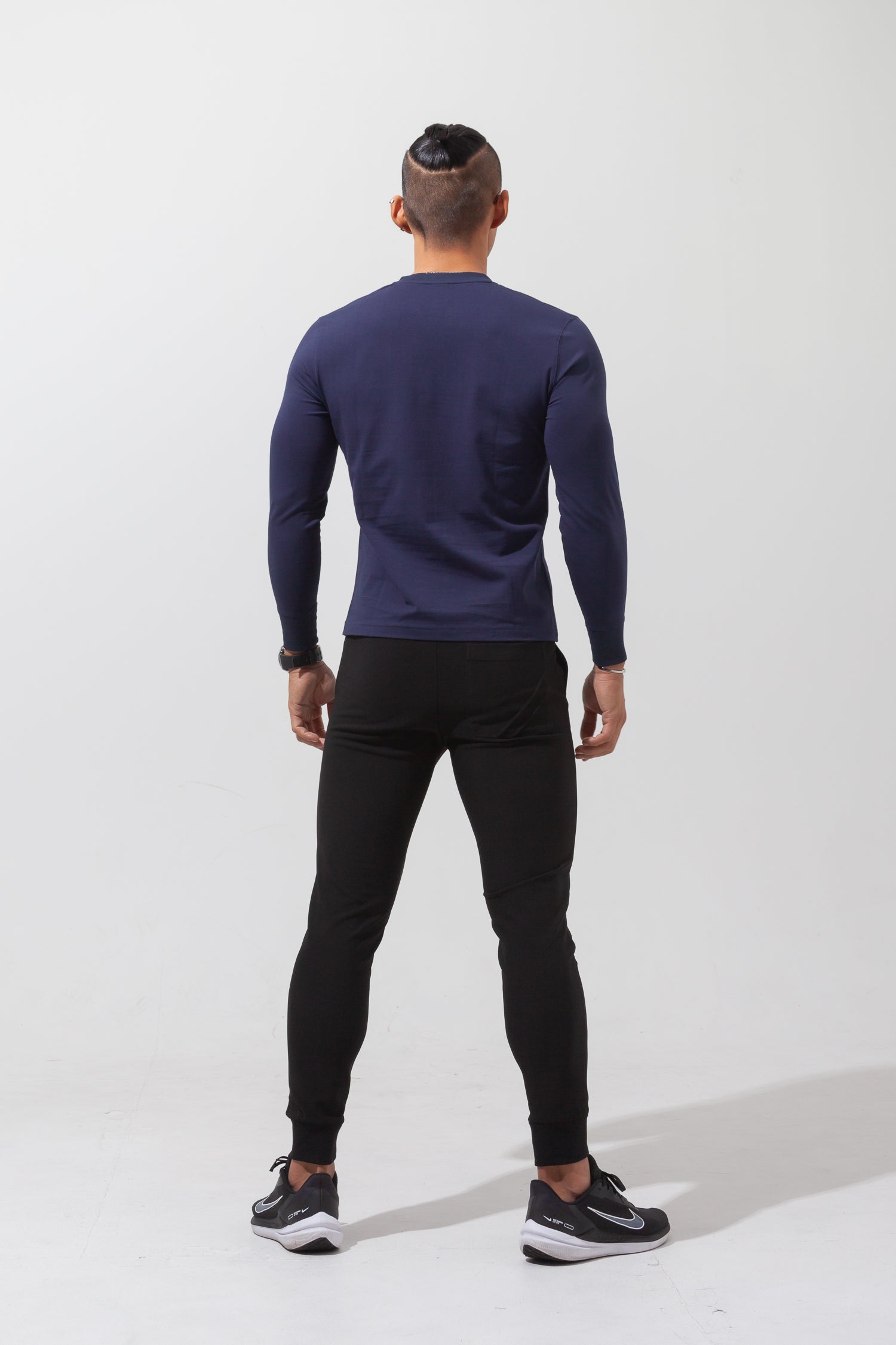 Key Neck Long Sleeve Tee  NAVY