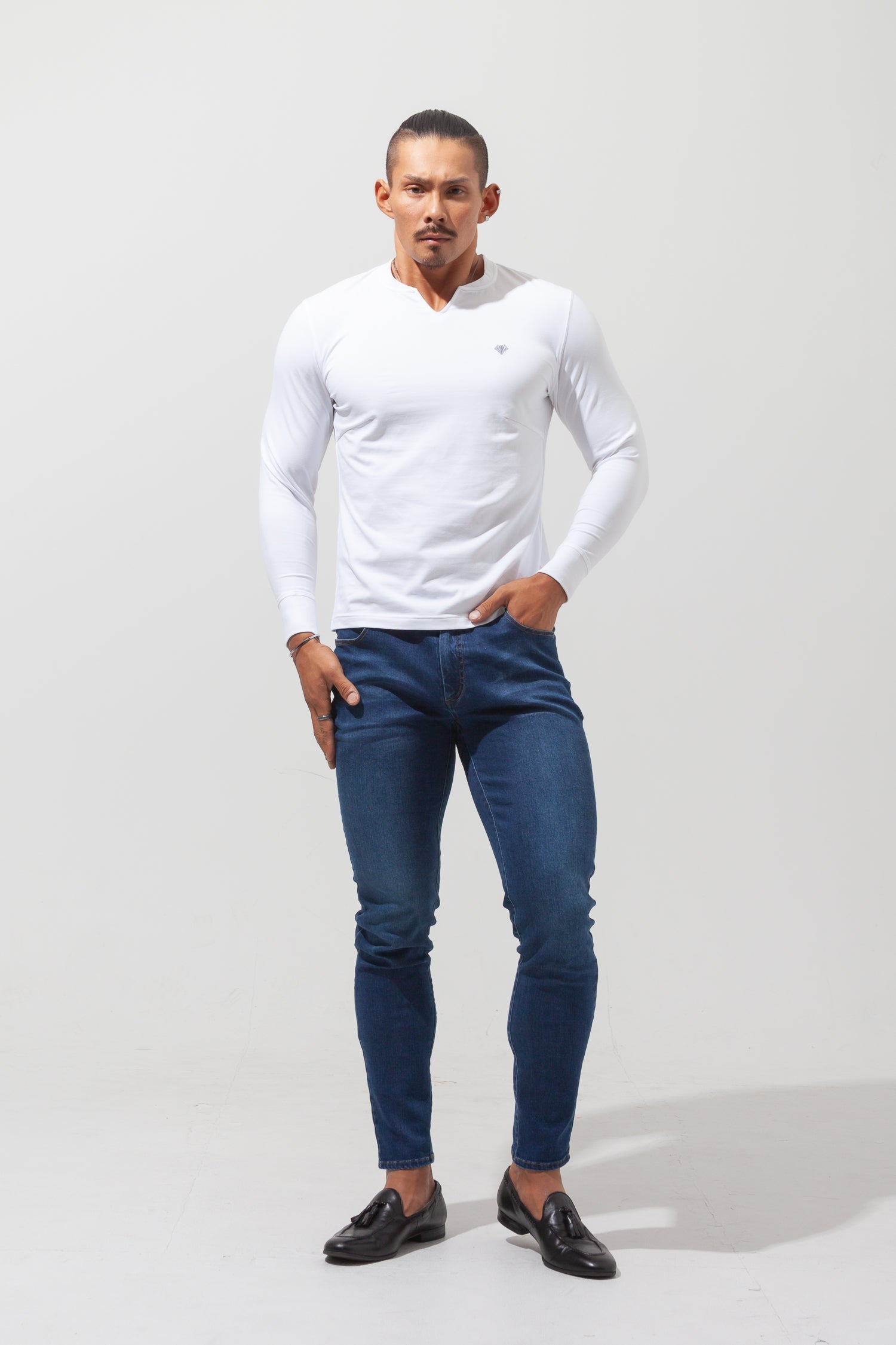 Key Neck Long Sleeve Tee  WHITE