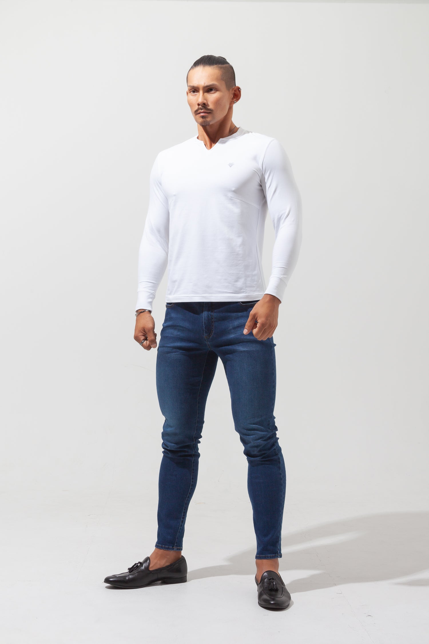 Key Neck Long Sleeve Tee  WHITE