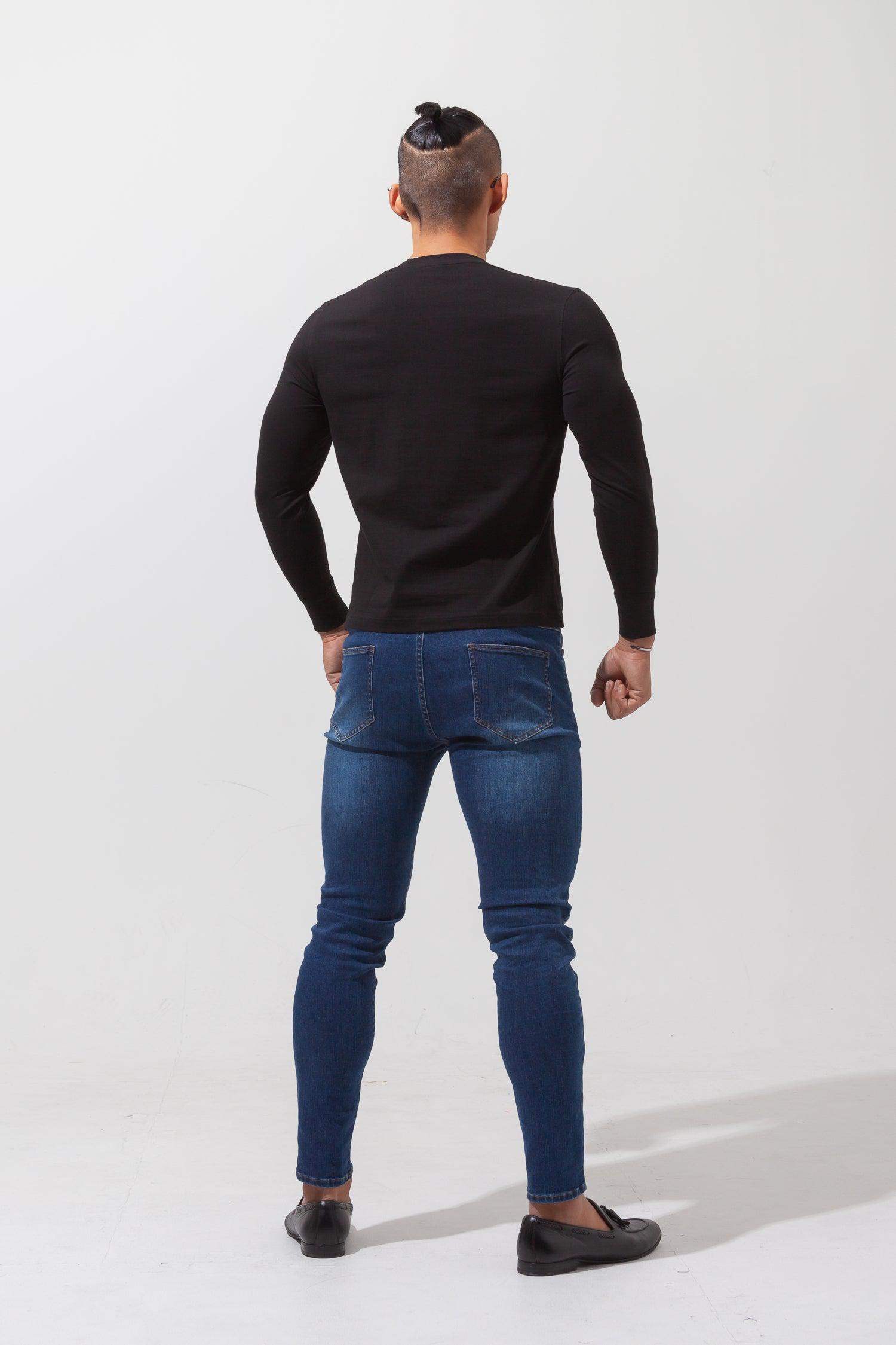 Key Neck Long Sleeve Tee  BLACK