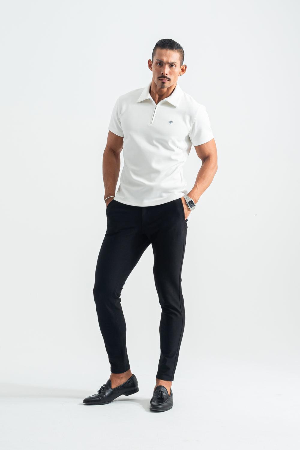 【NEW】 Sharp Collar Zip Polo - WHITE