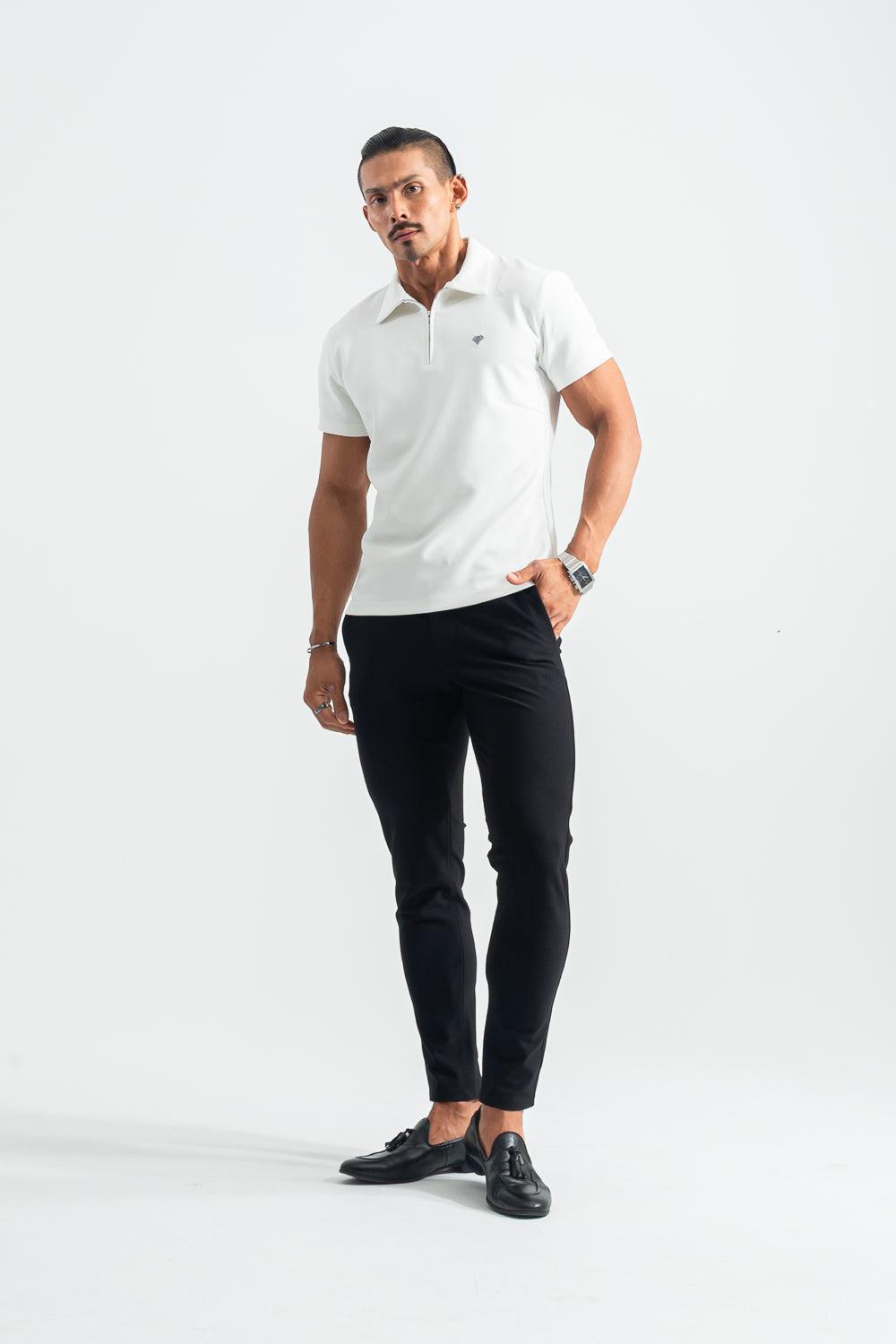 【NEW】 Sharp Collar Zip Polo - WHITE