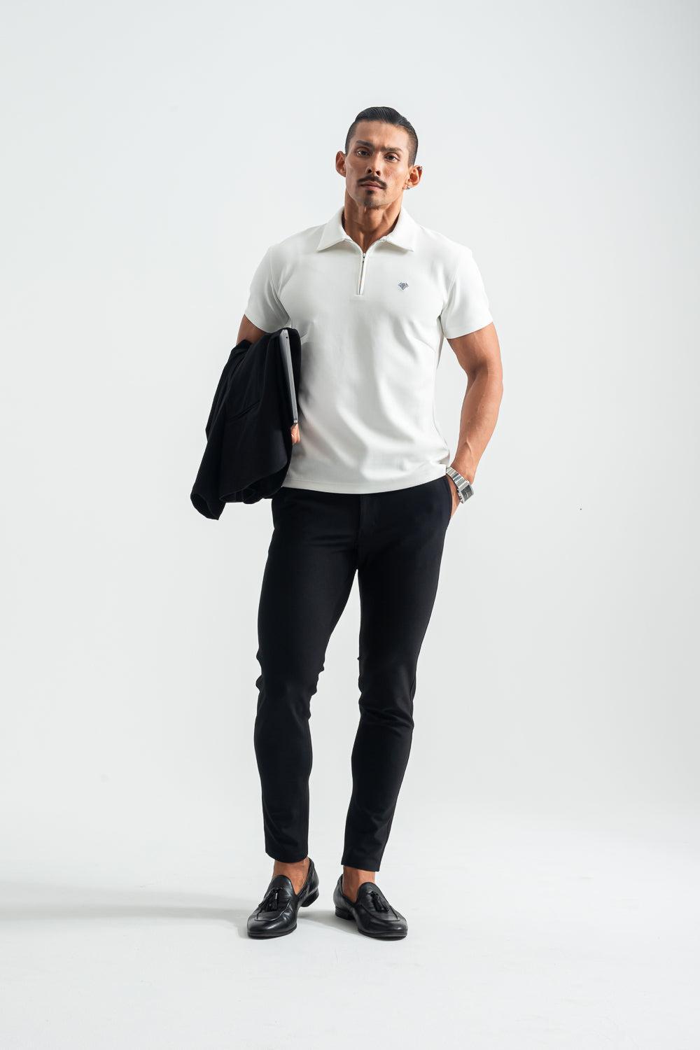 【NEW】 Sharp Collar Zip Polo - WHITE