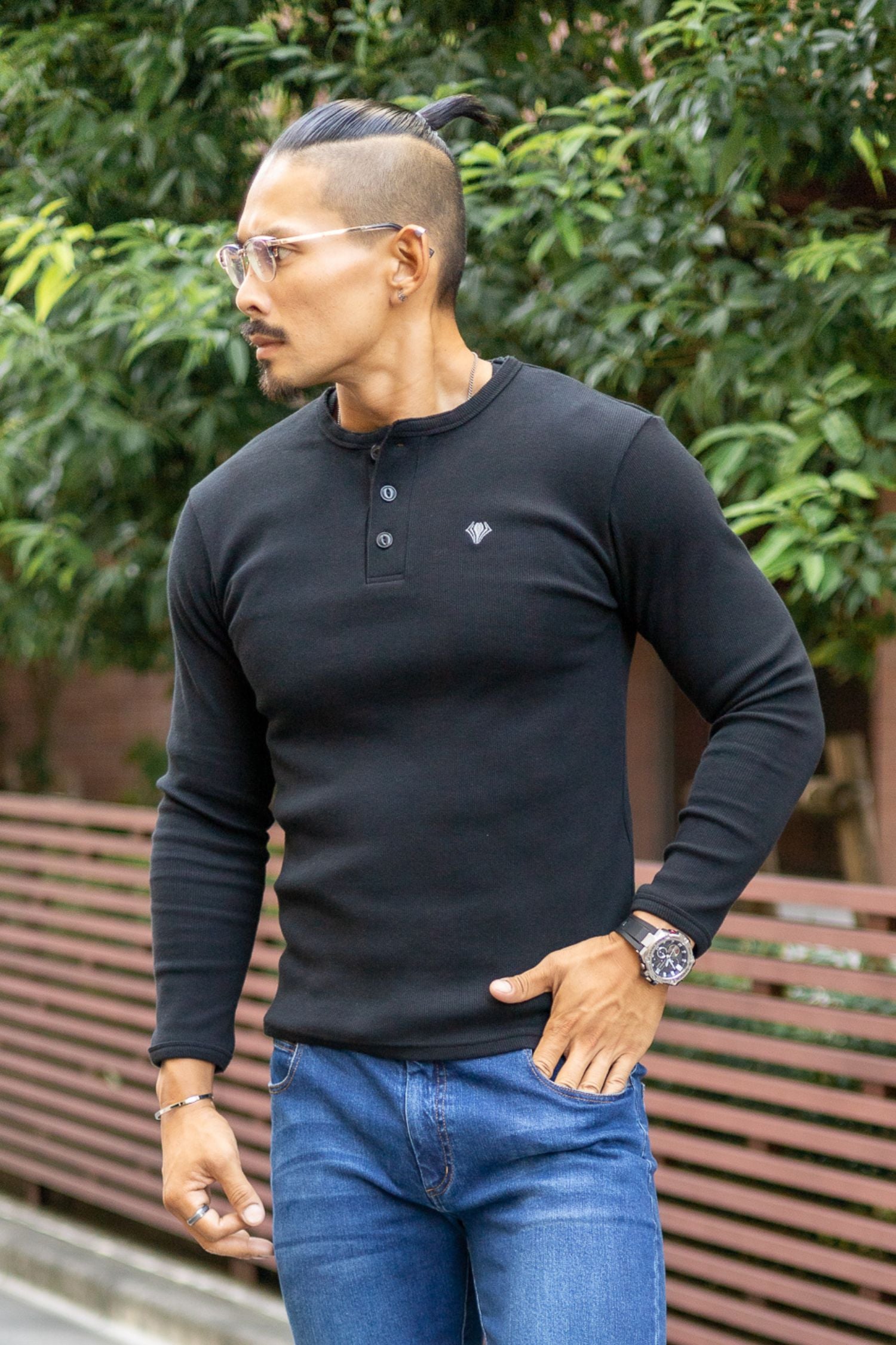 Henley Neck Long-Sleeve Tee