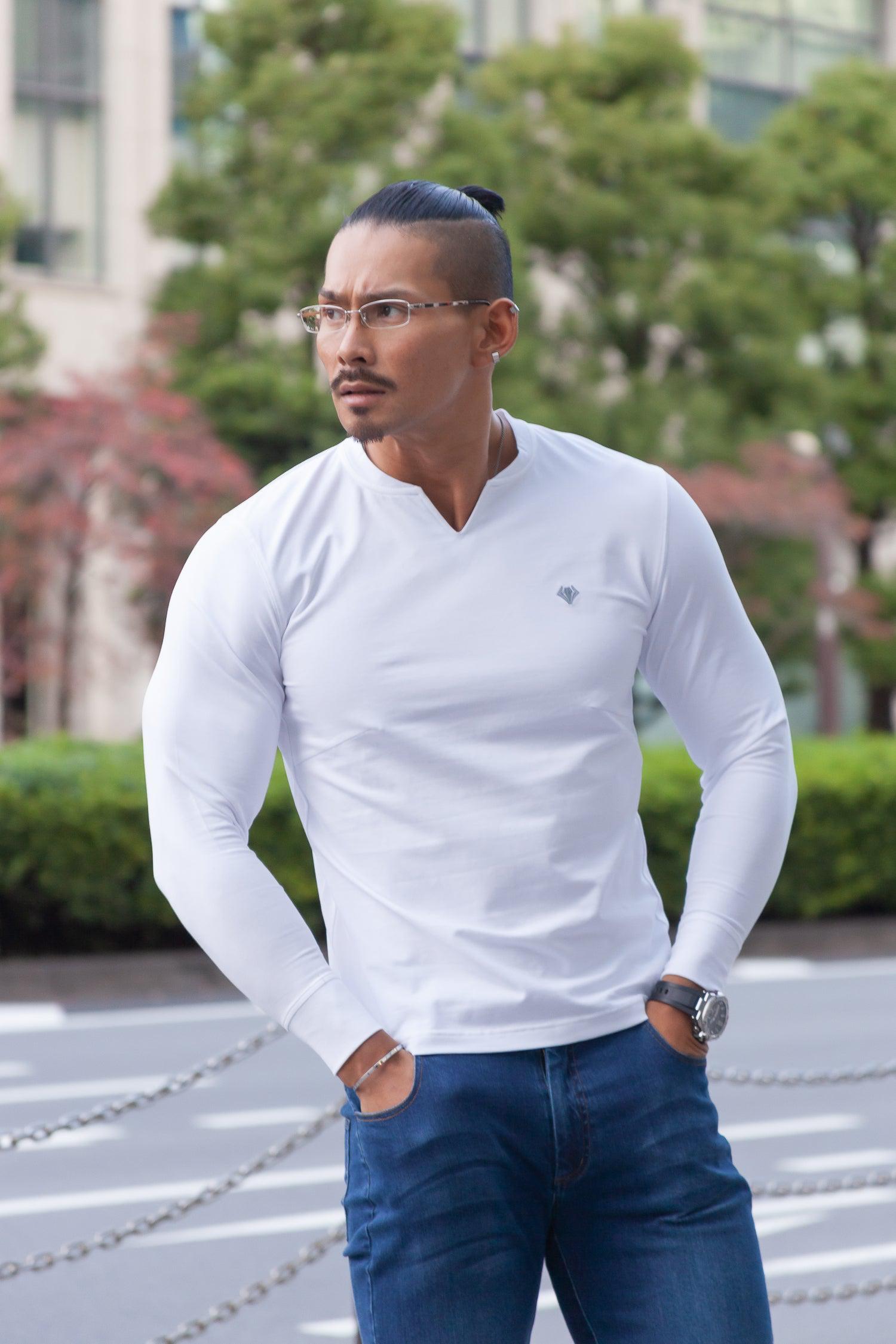 Key Neck Long Sleeve Tee  WHITE