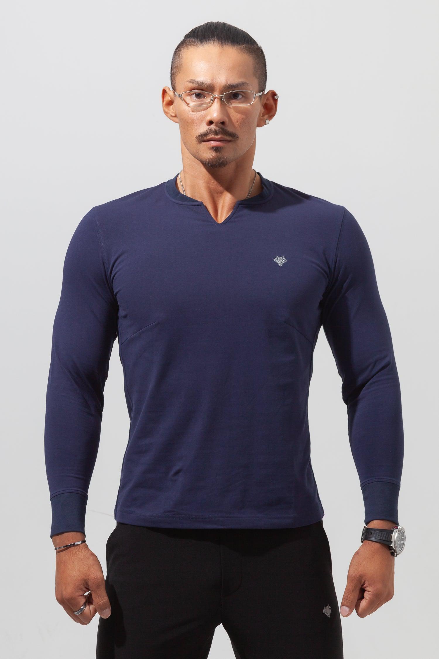Key Neck Long Sleeve Tee  NAVY
