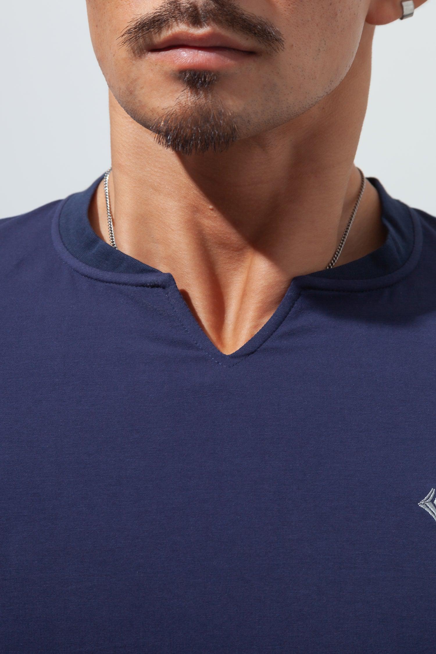 Key Neck Long Sleeve Tee  NAVY