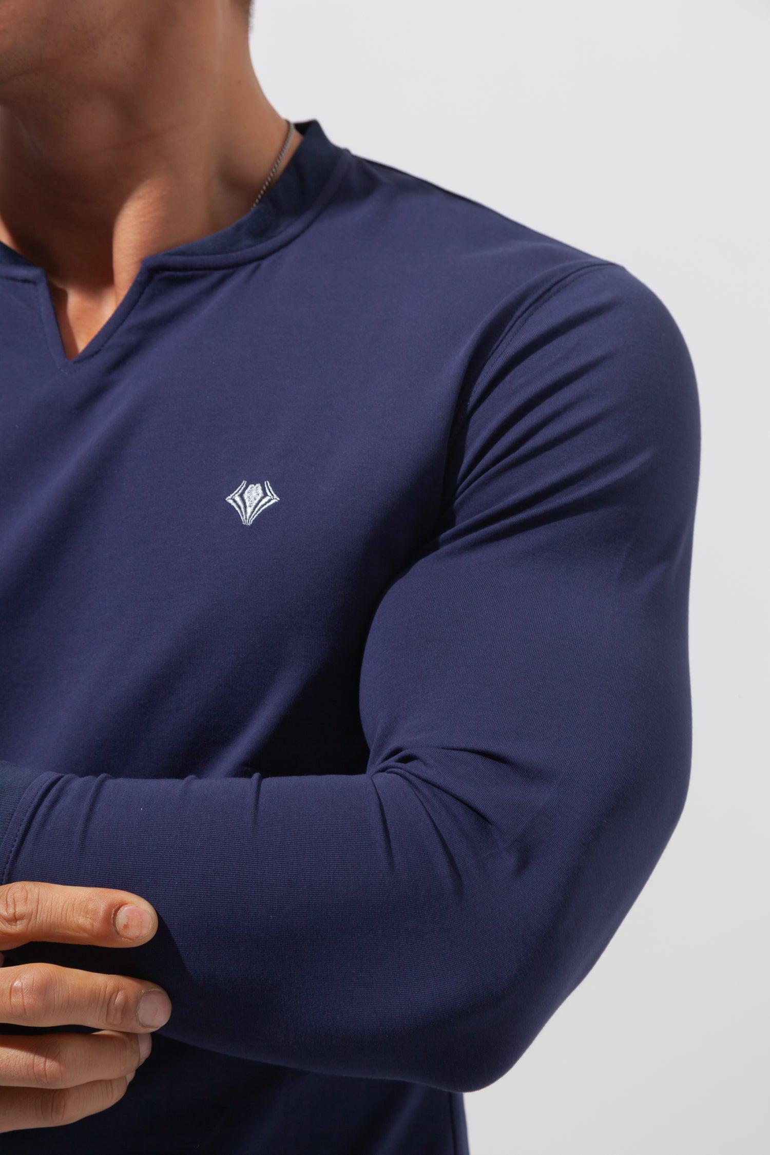 Key Neck Long Sleeve Tee  NAVY