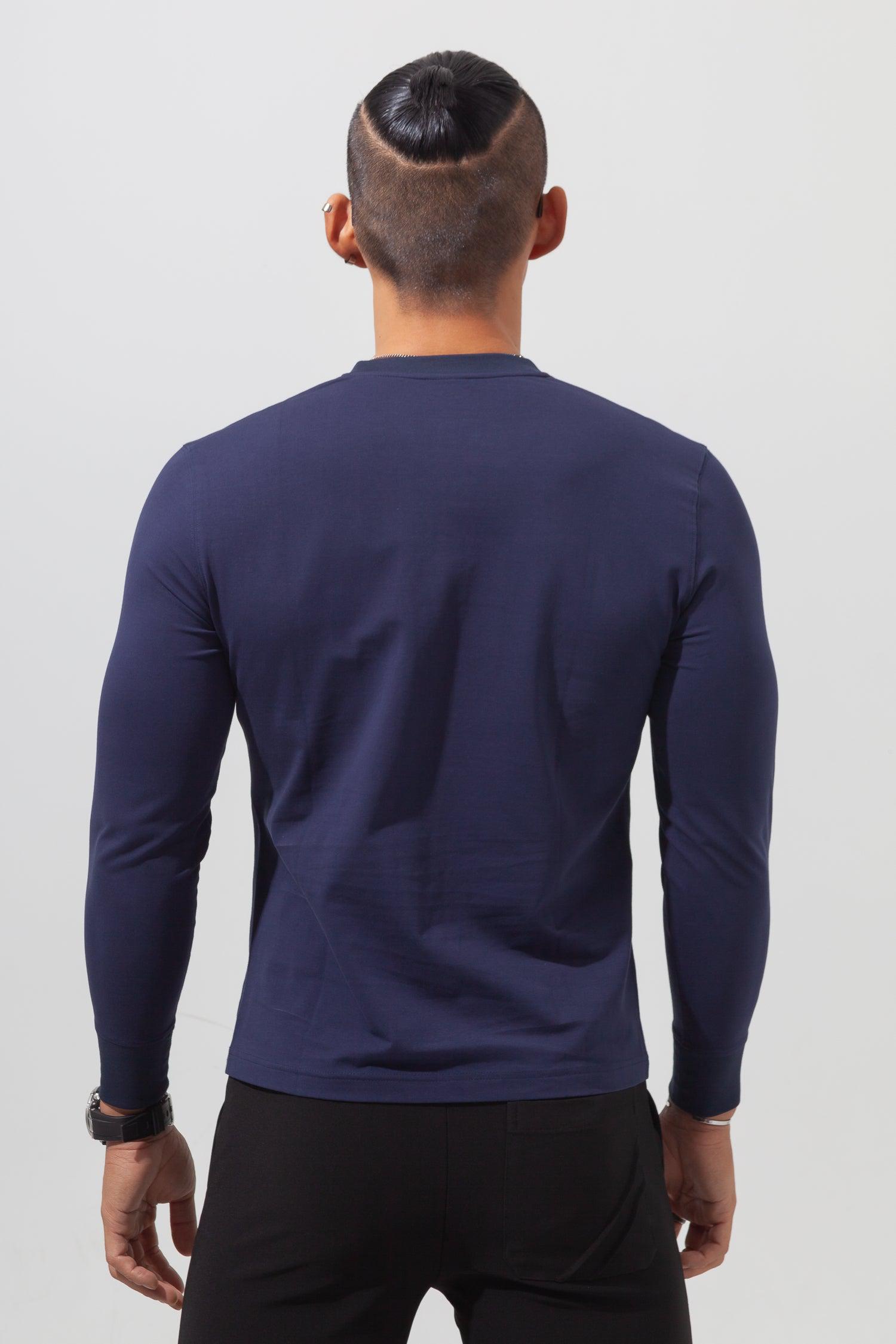 Key Neck Long Sleeve Tee  NAVY