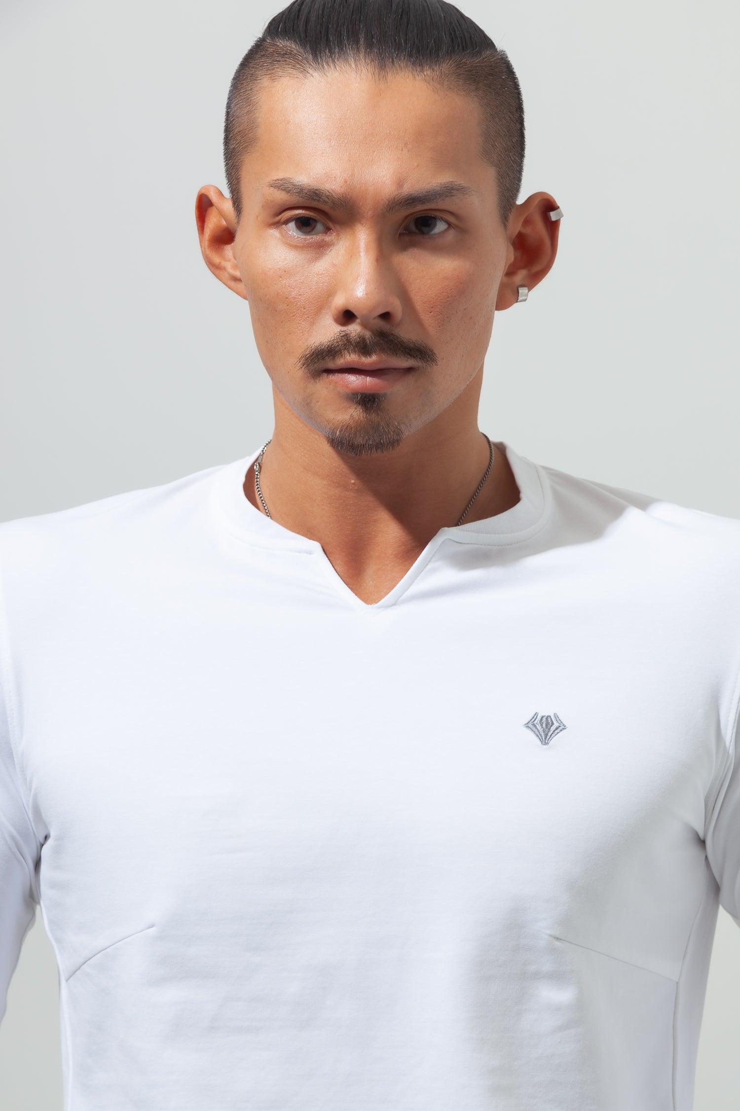 Key Neck Long Sleeve Tee  WHITE