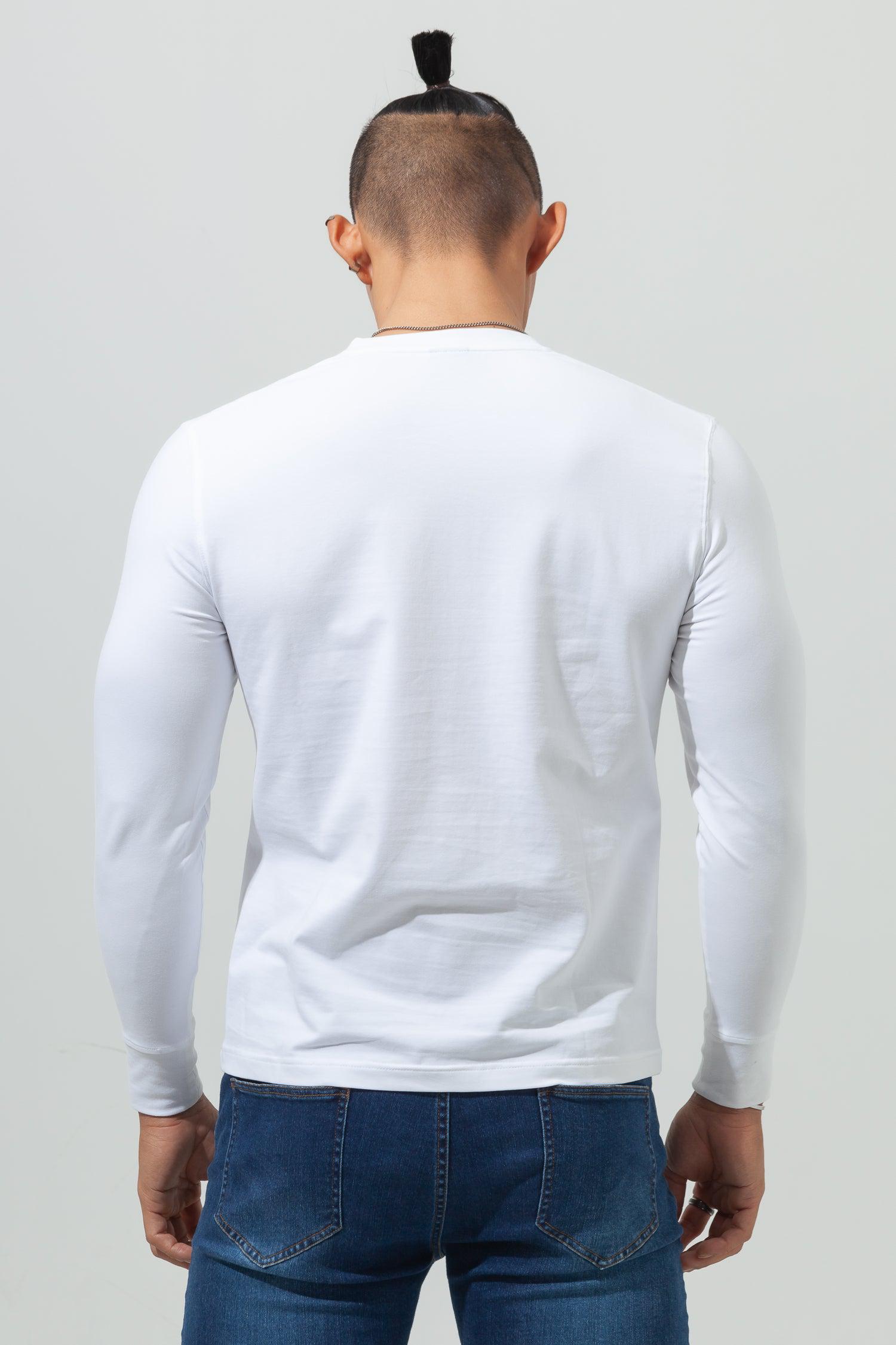 Key Neck Long Sleeve Tee  WHITE
