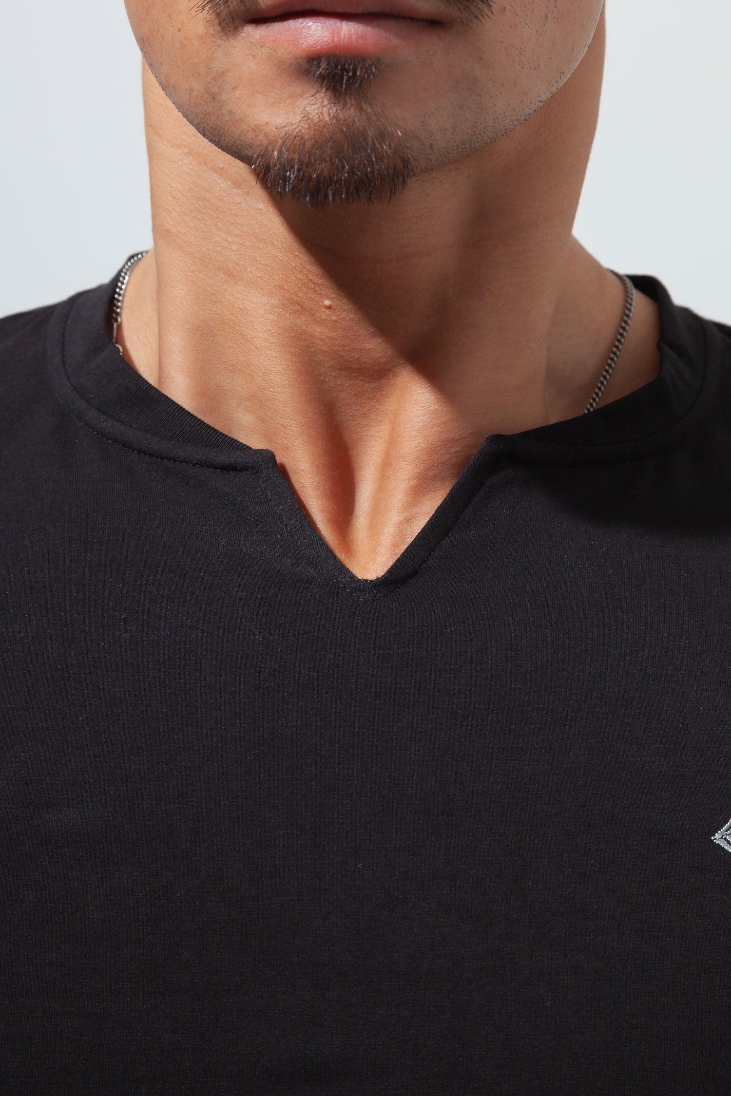 Key Neck Long Sleeve Tee  BLACK