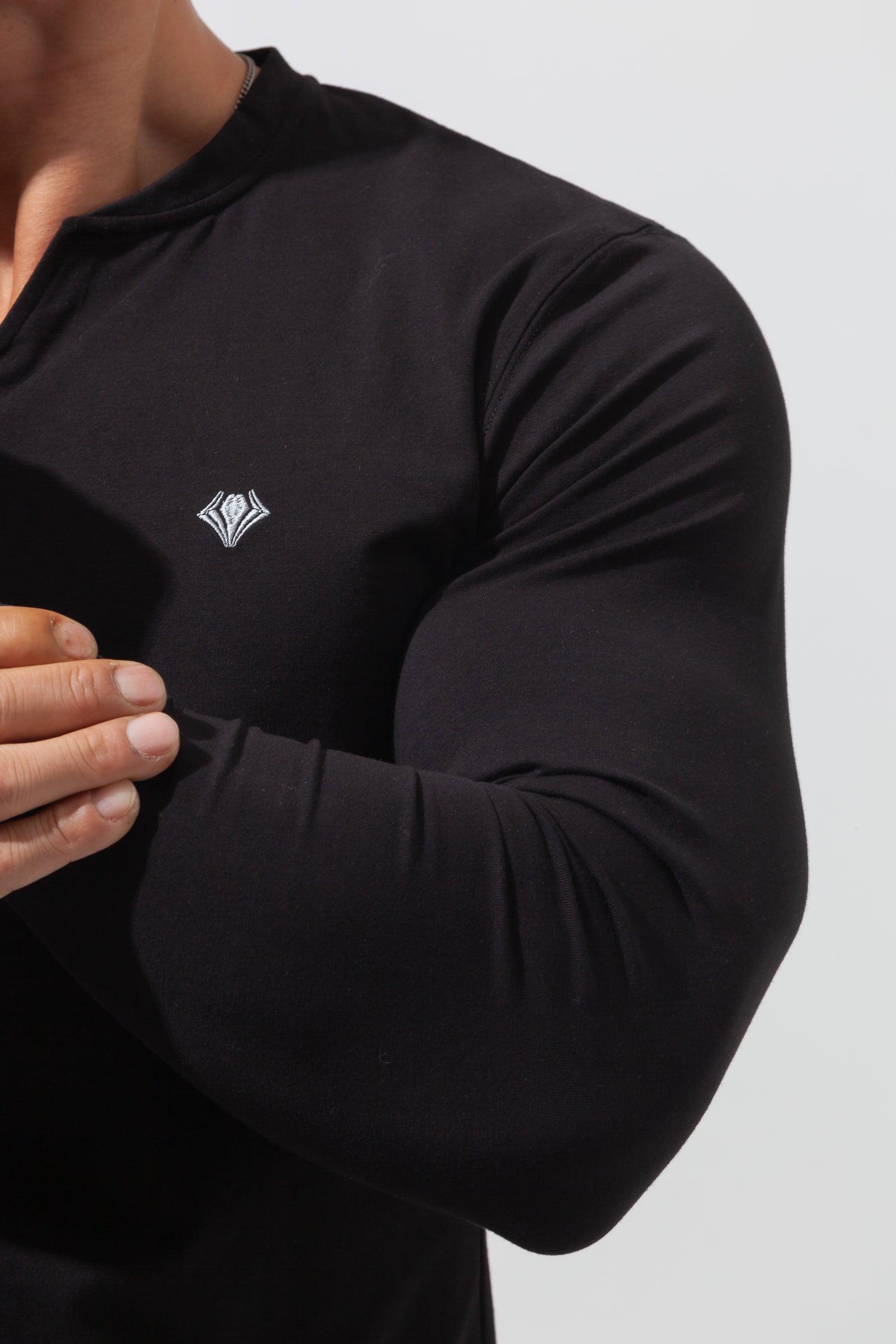 Key Neck Long Sleeve Tee  BLACK