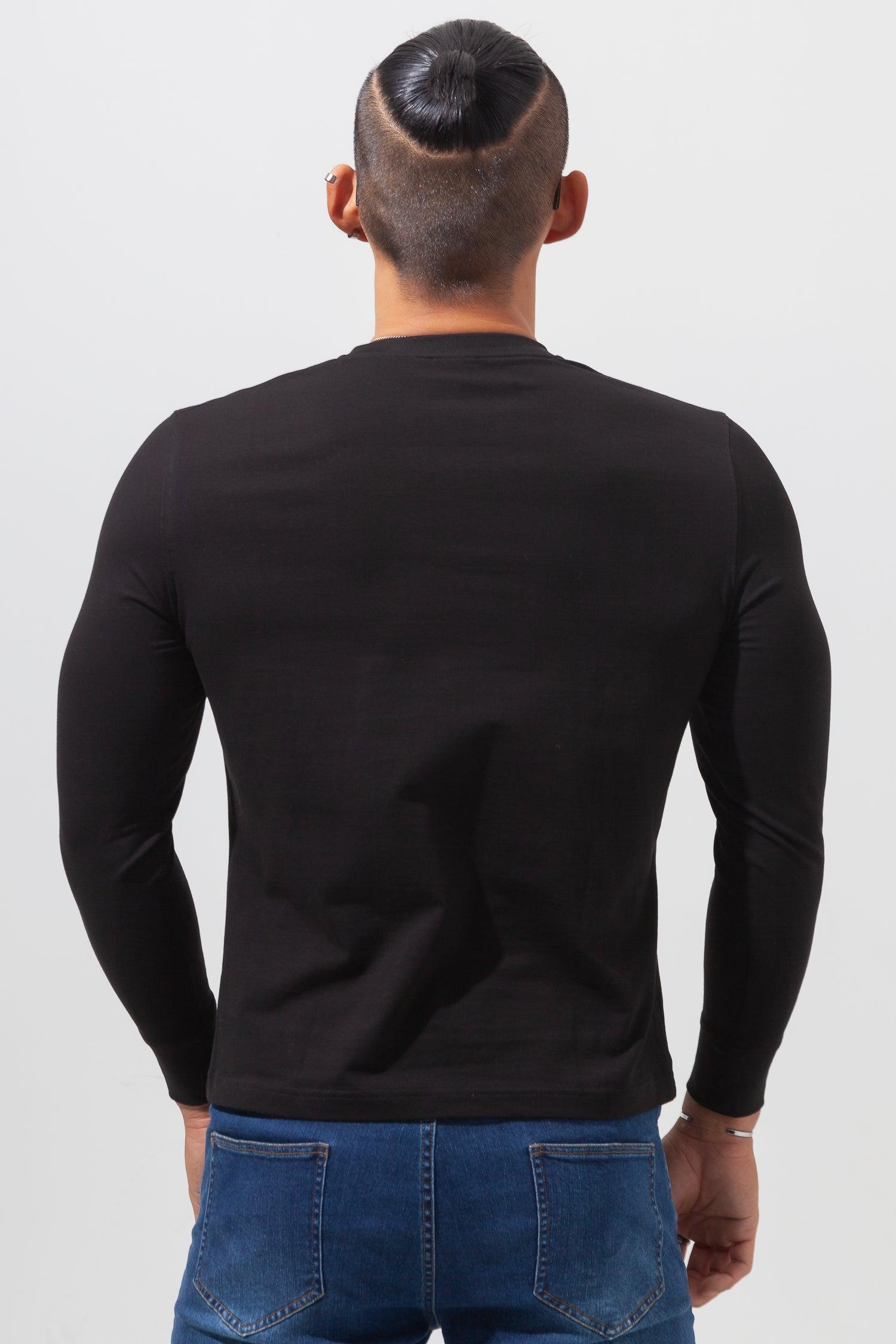 Key Neck Long Sleeve Tee  BLACK