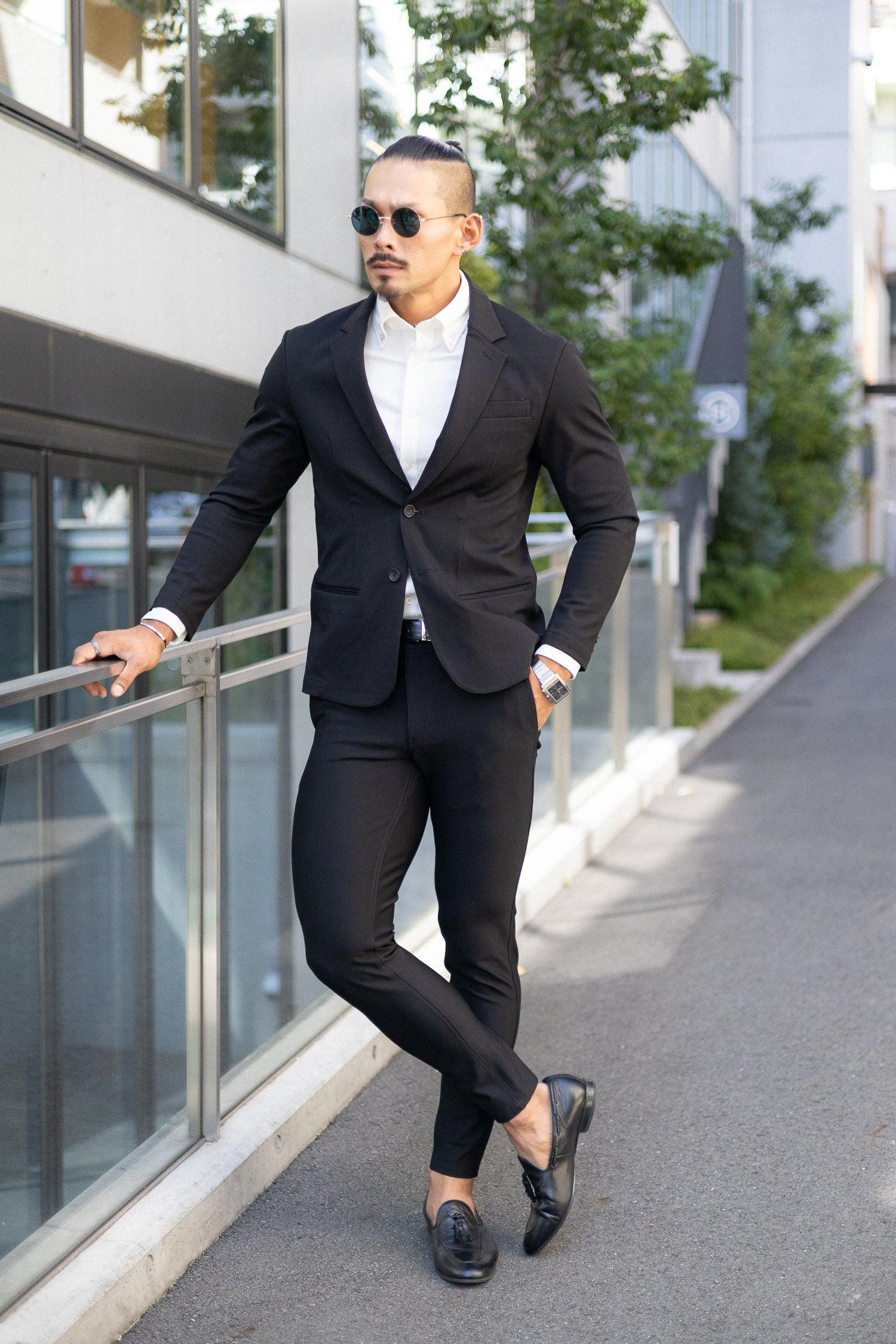 【想像以上のフィット感】 ハイパーストレッチジャケット ブラック