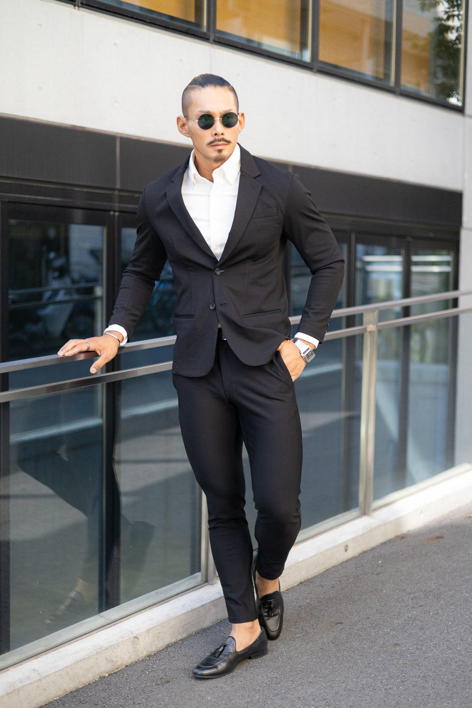 【想像以上のフィット感】 ハイパーストレッチジャケット ブラック