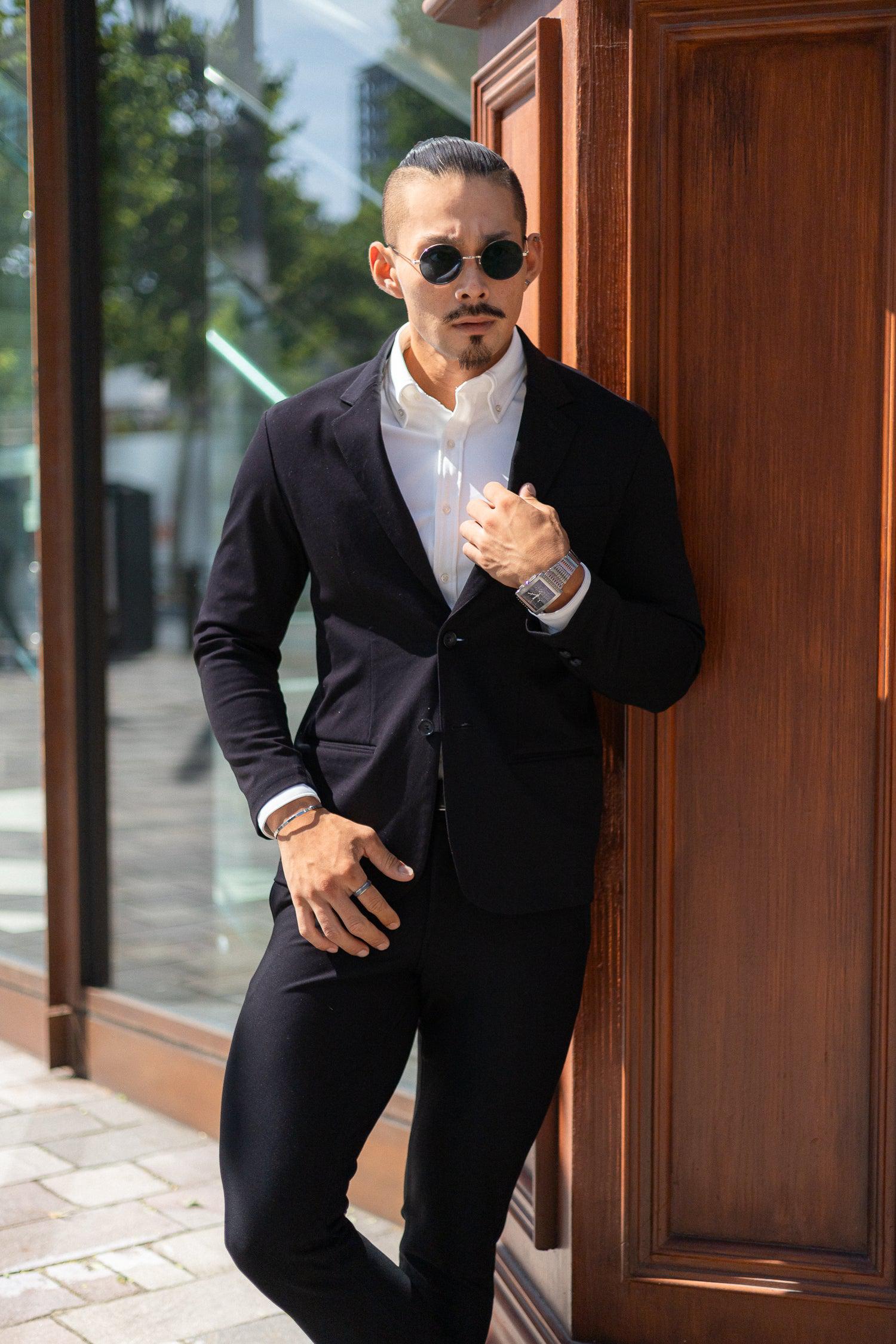 【想像以上のフィット感】 ハイパーストレッチジャケット ブラック