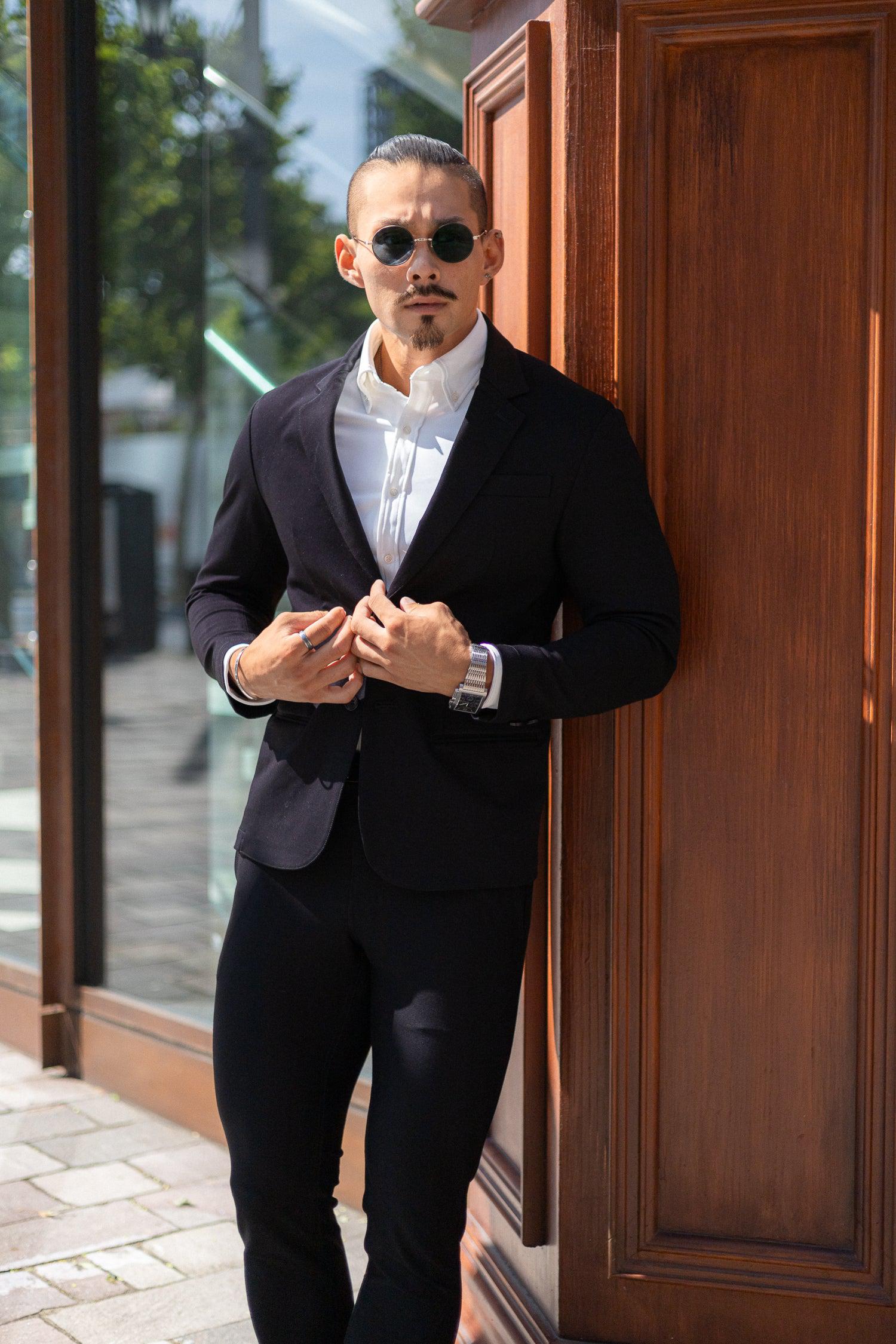 【想像以上のフィット感】 ハイパーストレッチジャケット ブラック