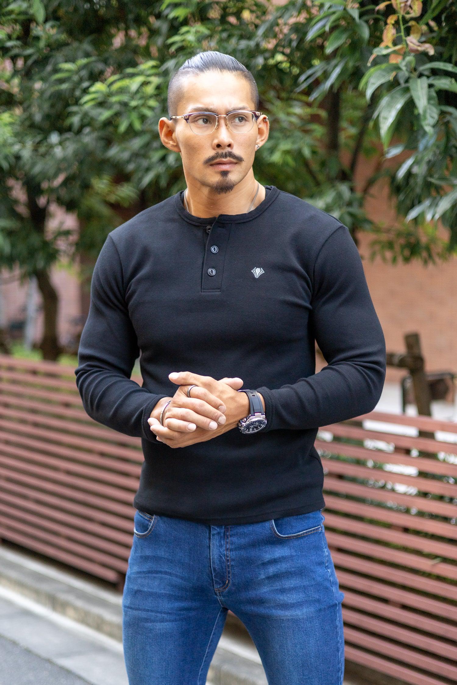Henley Neck Long-Sleeve Tee