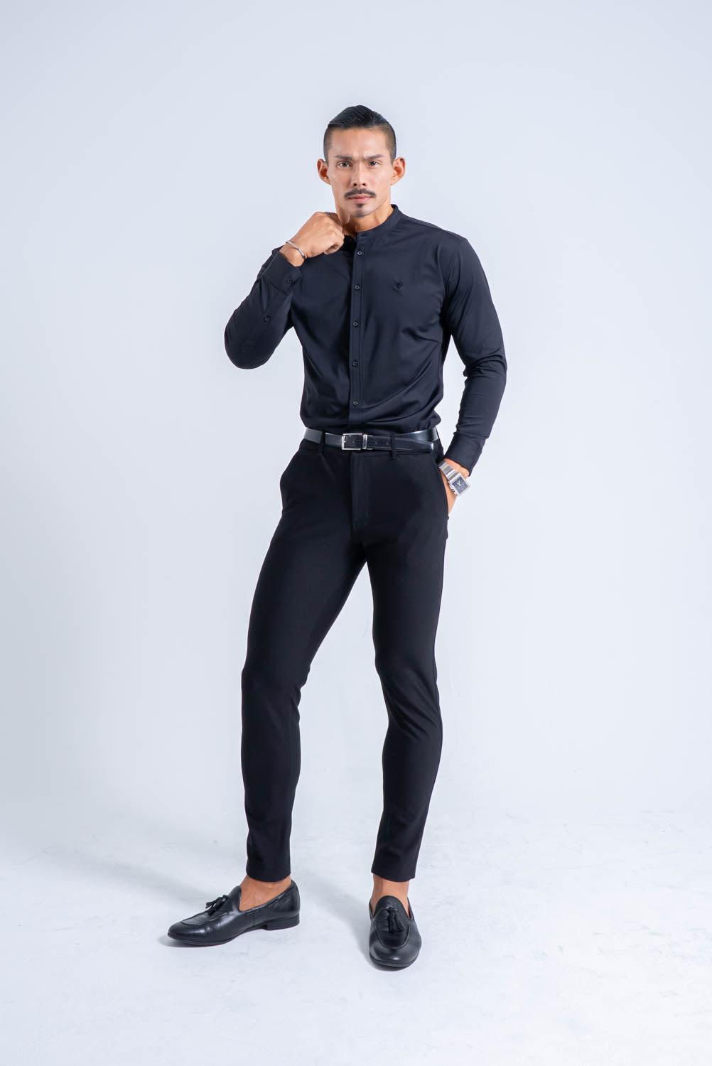 【NEW ARRIVAL】 極上シルエットストレッチ バンドカラーシャツ