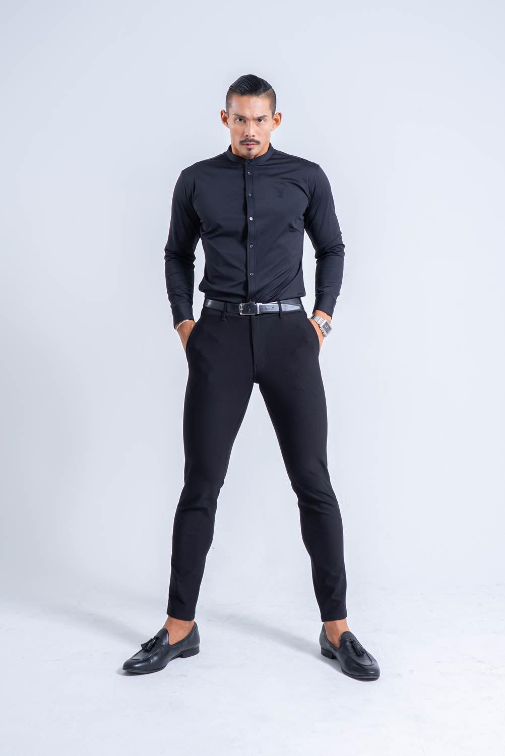 【NEW ARRIVAL】 極上シルエットストレッチ バンドカラーシャツ