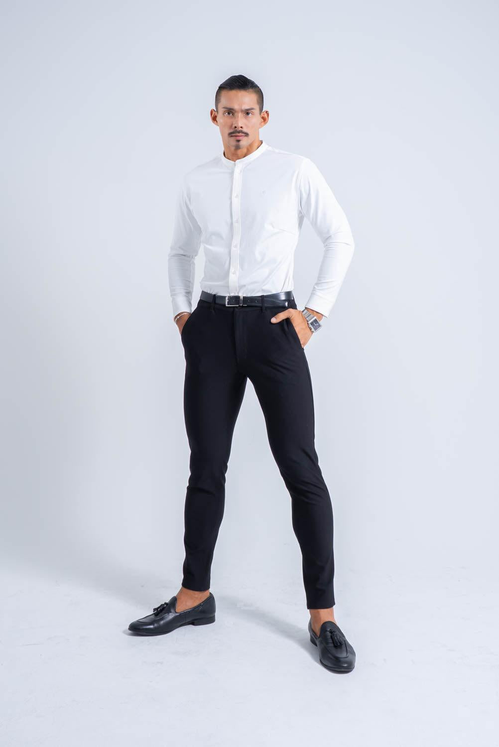 【NEW ARRIVAL】 極上シルエットストレッチ バンドカラーシャツ