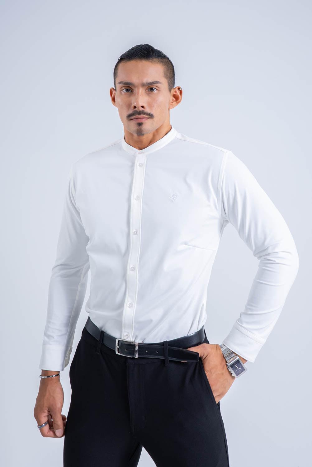 【NEW ARRIVAL】 極上シルエットストレッチ バンドカラーシャツ