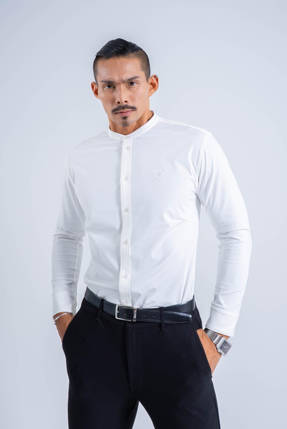 【NEW ARRIVAL】 極上シルエットストレッチ バンドカラーシャツ