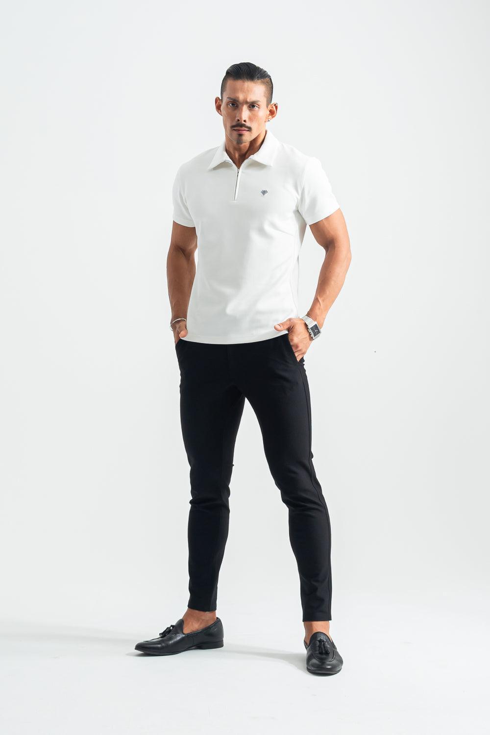 【NEW】  Sharp Collar Zip Polo  - WHITE