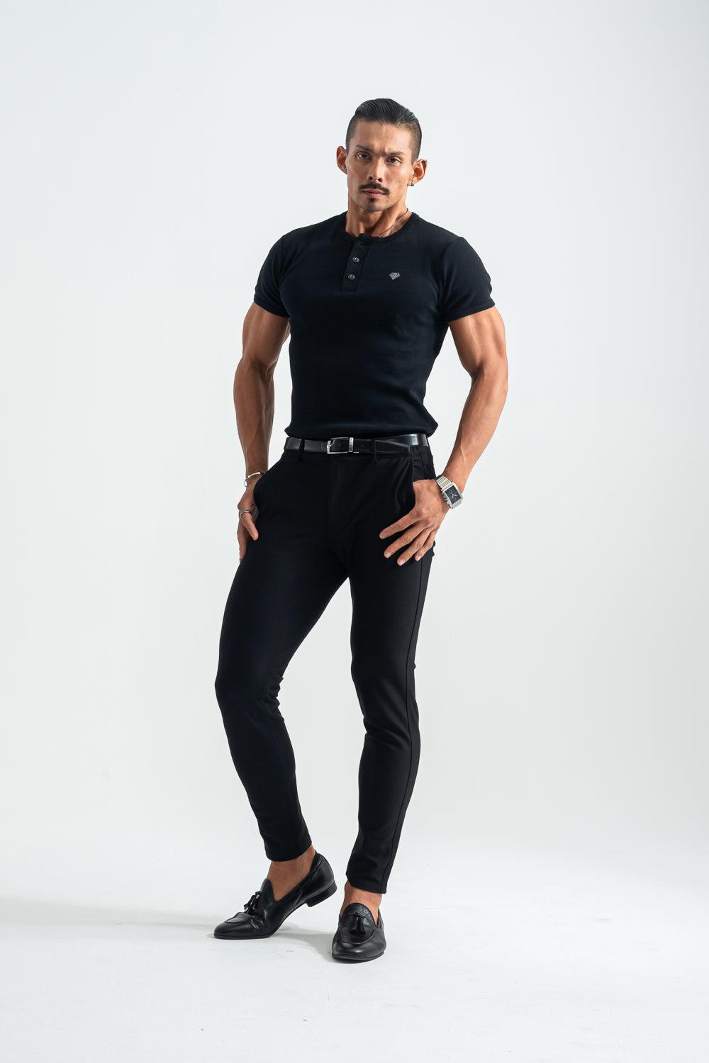 【NEW】  Henley Neck Tee  - BLACK