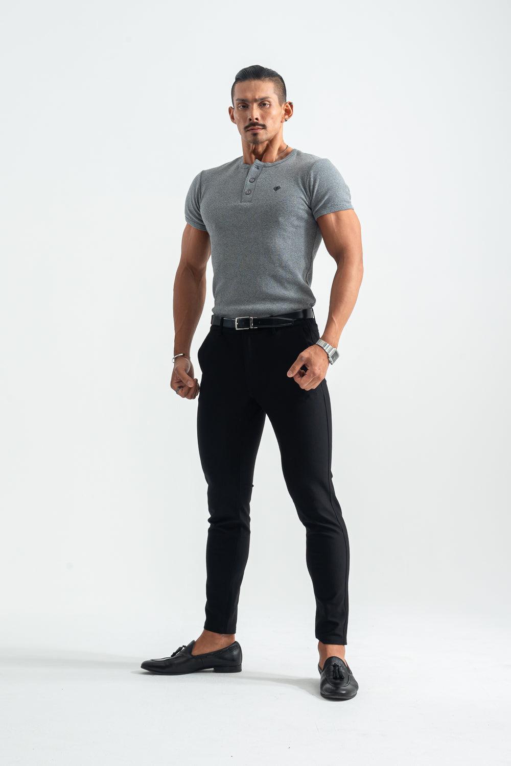 【NEW】  Henley Neck Tee  - GRAY