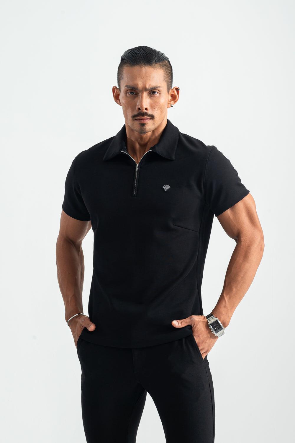 【NEW】  Sharp Collar Zip Polo  - BLACK