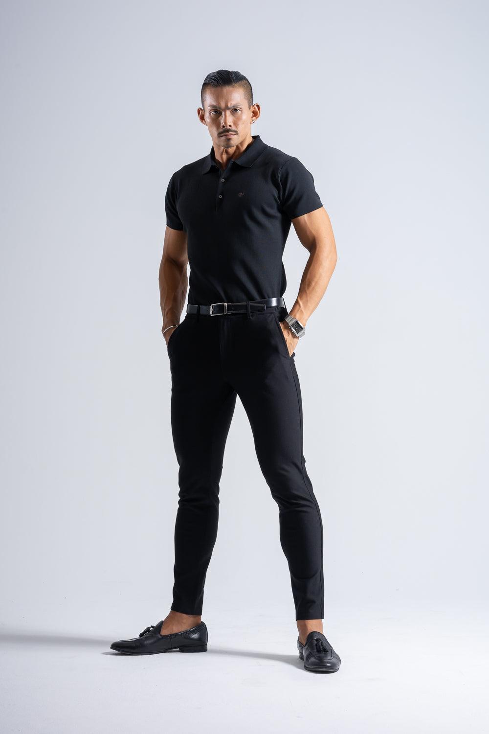 Flex Knit Polo   - BLACK