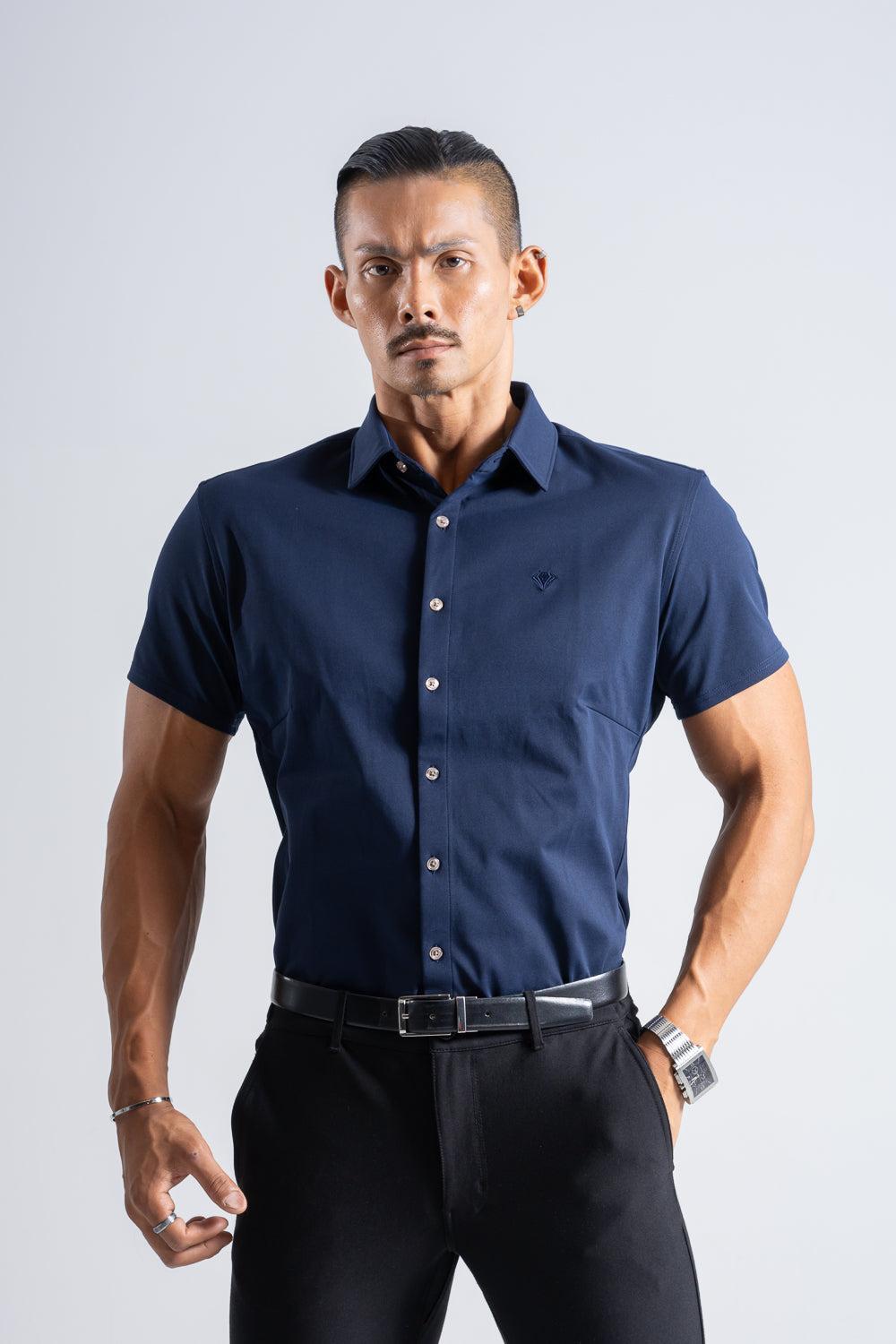 Prime Stretch Shirt  Short-sleeve  - NAVY