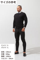 【美シルエットにこだわった】タイトリブニット(ウール混) - ブラック