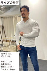 【筋肉が一段と際立つ！】キーネックタイトT - ネイビー