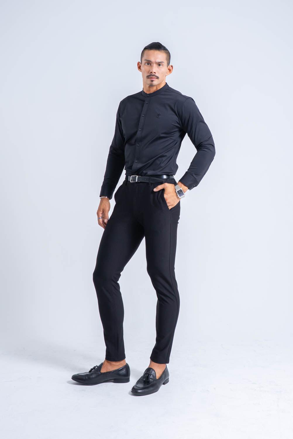 【NEW ARRIVAL】  極上シルエットストレッチ   バンドカラーシャツ