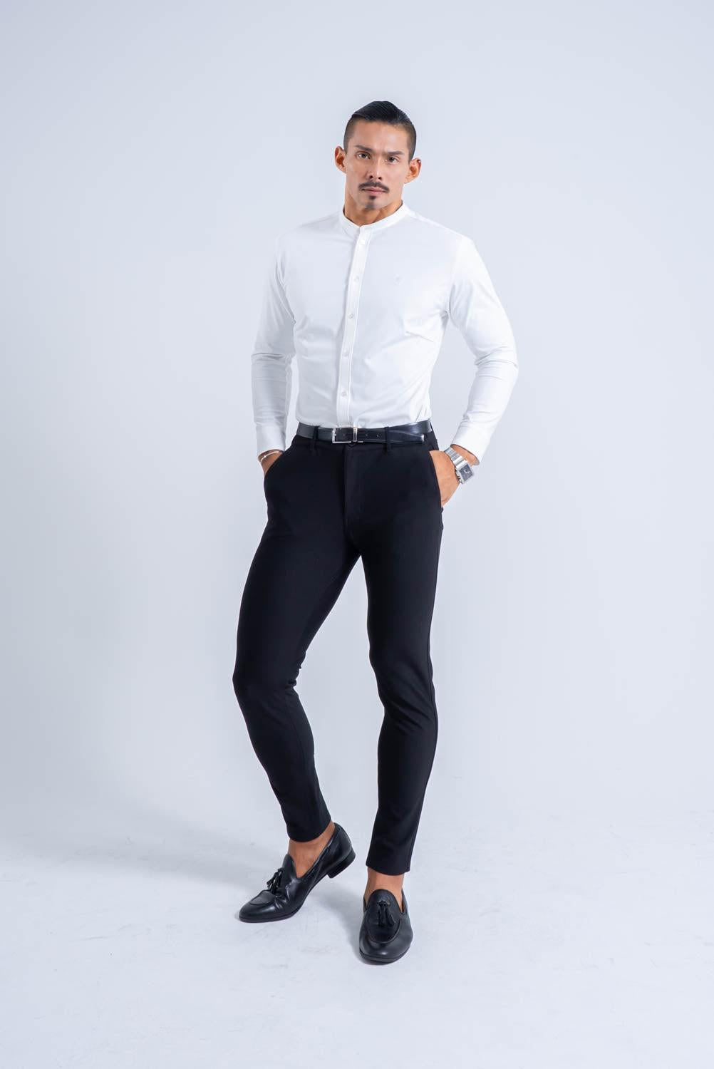 【NEW ARRIVAL】  極上シルエットストレッチ   バンドカラーシャツ