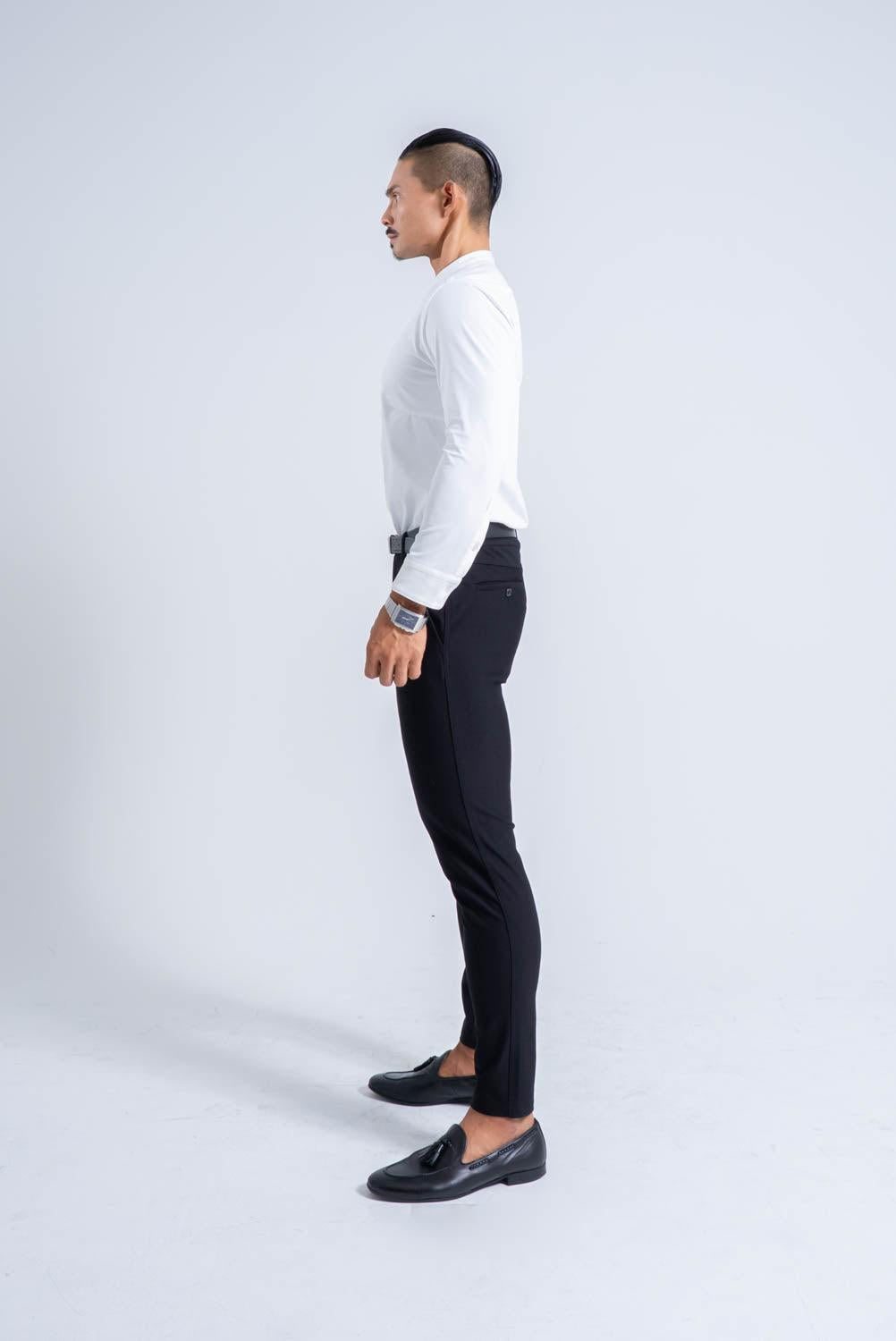 【NEW ARRIVAL】  極上シルエットストレッチ   バンドカラーシャツ