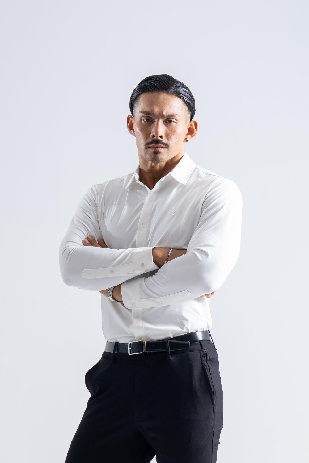極楽フィット   ストレッチシャツ   - ホワイト